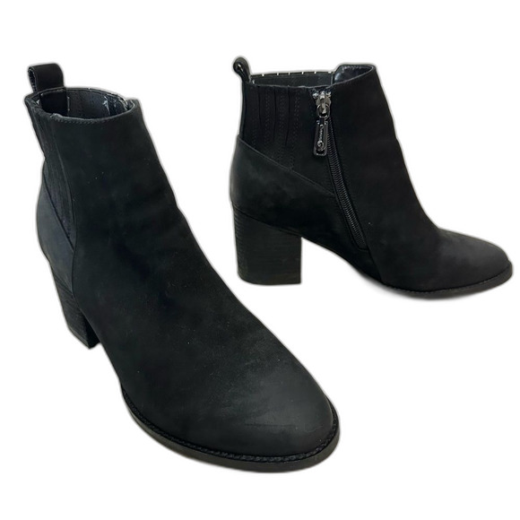 Blondo Black NOA Cognac Nubuck Waterproof Zip Block Heel Ankle Booties Size 8 - Picture 16 of 16